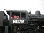 UP 6072, close up of engineer's side of cab